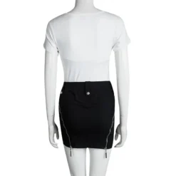 Versace Black Zip Detail Denim Mini Skirt S For Women -Versace Official Website luxury women versace used clothes p93579 003