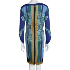 Versace Blue Printed Long Sleeve Dress L For Women -Versace Official Website luxury women versace used clothes p95708 003