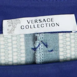 Versace Blue Printed Long Sleeve Dress L For Women -Versace Official Website luxury women versace used clothes p95708 005