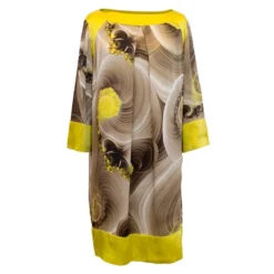 Versace Collection Yellow Printed Silk Tunic Dress M For Women