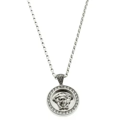 Versace Medusa Diamond 18k White Gold Medallion Pendant Necklace For Women