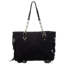 Versace Black Suede Fringe Tote For Women -Versace Official Website luxury women versace used handbags p101222 004