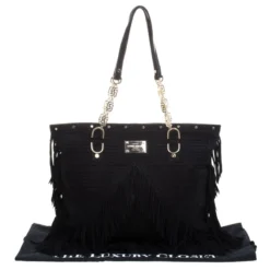 Versace Black Suede Fringe Tote For Women -Versace Official Website luxury women versace used handbags p101222 009