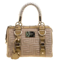 Versace Beige Calf Hair And Leather Small Snap Out Of It Satchel For Women