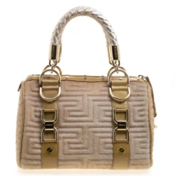 Versace Beige Calf Hair And Leather Small Snap Out Of It Satchel For Women -Versace Official Website luxury women versace used handbags p102986 004