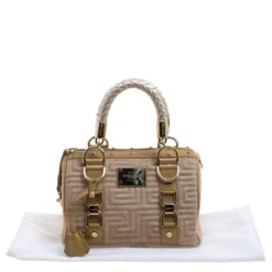 Versace Beige Calf Hair And Leather Small Snap Out Of It Satchel For Women -Versace Official Website luxury women versace used handbags p102986 009