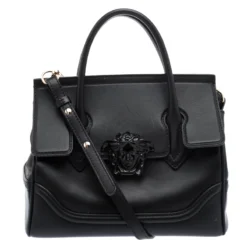 Versace Black Leather Medium Pallazo Empire Tote For Women