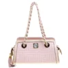 Versace Pink Croc Embossed Trim Leather Signature Shoulder Bag For Women