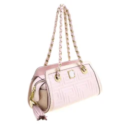 Versace Pink Croc Embossed Trim Leather Signature Shoulder Bag For Women -Versace Official Website luxury women versace used handbags p103727 003