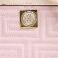 Versace Pink Croc Embossed Trim Leather Signature Shoulder Bag For Women -Versace Official Website luxury women versace used handbags p103727 005