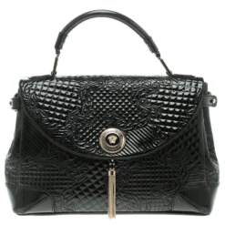 Versace Black Patent Leather Altea Top Handle Bag For Women