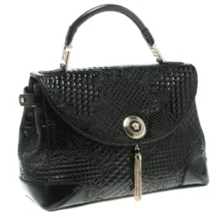 Versace Black Patent Leather Altea Top Handle Bag For Women -Versace Official Website luxury women versace used handbags p103807 003