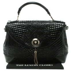 Versace Black Patent Leather Altea Top Handle Bag For Women -Versace Official Website luxury women versace used handbags p103807 009