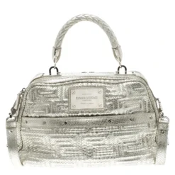 Versace Metallic Silver Python Satchel For Women