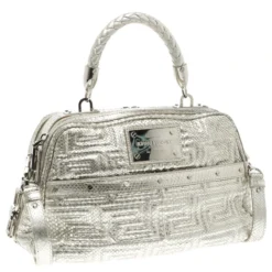 Versace Metallic Silver Python Satchel For Women -Versace Official Website luxury women versace used handbags p105434 0003