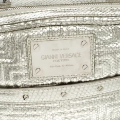 Versace Metallic Silver Python Satchel For Women -Versace Official Website luxury women versace used handbags p105434 0005