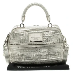 Versace Metallic Silver Python Satchel For Women -Versace Official Website luxury women versace used handbags p105434 0010