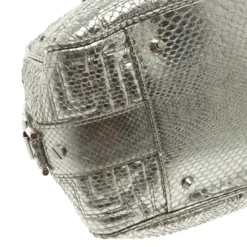 Versace Metallic Silver Python Satchel For Women -Versace Official Website luxury women versace used handbags p105434 0011