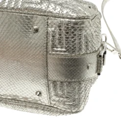Versace Metallic Silver Python Satchel For Women -Versace Official Website luxury women versace used handbags p105434 0012