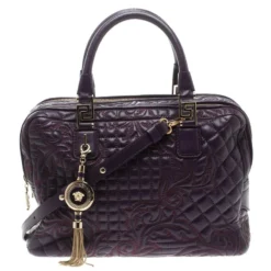 Versace Purple Leather Demetra Vanitas Top Handle Bag For Women