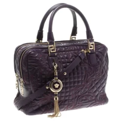 Versace Purple Leather Demetra Vanitas Top Handle Bag For Women -Versace Official Website luxury women versace used handbags p107245 003
