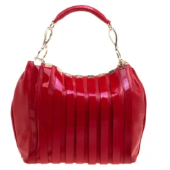 Versace Red Leather And Stripe Patent Leather Hobo For Women