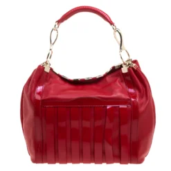 Versace Red Leather And Stripe Patent Leather Hobo For Women -Versace Official Website luxury women versace used handbags p109701 004 scaled
