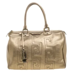 Versace Gold Leather Signature Boston Bag For Women