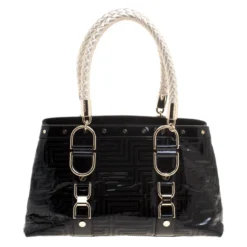 Versace Black Quilted Patent Leather Snap Out Of It Tote For Women -Versace Official Website luxury women versace used handbags p113518 0004