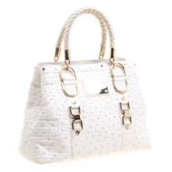 Versace White Ostrich Leather Snap Out Of It Tote For Women -Versace Official Website luxury women versace used handbags p116663 0003
