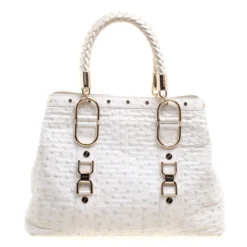 Versace White Ostrich Leather Snap Out Of It Tote For Women -Versace Official Website luxury women versace used handbags p116663 0004
