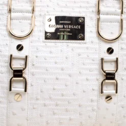 Versace White Ostrich Leather Snap Out Of It Tote For Women -Versace Official Website luxury women versace used handbags p116663 0005