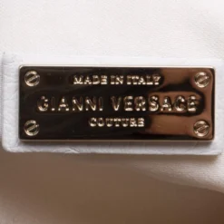 Versace White Ostrich Leather Snap Out Of It Tote For Women -Versace Official Website luxury women versace used handbags p116663 0008