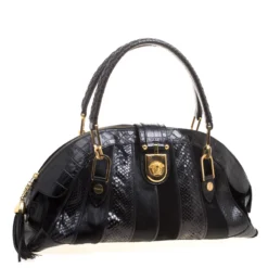 Versace Black Croc, Python, Calfhair And Suede Satchel For Women -Versace Official Website luxury women versace used handbags p116724 0003