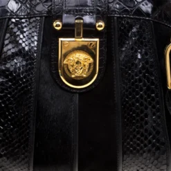 Versace Black Croc, Python, Calfhair And Suede Satchel For Women -Versace Official Website luxury women versace used handbags p116724 0005