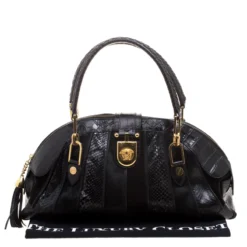 Versace Black Croc, Python, Calfhair And Suede Satchel For Women -Versace Official Website luxury women versace used handbags p116724 0009
