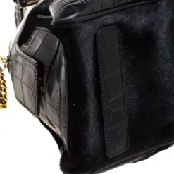 Versace Black Croc, Python, Calfhair And Suede Satchel For Women -Versace Official Website luxury women versace used handbags p116724 0011