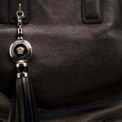 Versace Gun Metal Leather Elettra Vanitas Tote For Women -Versace Official Website luxury women versace used handbags p118475 0005