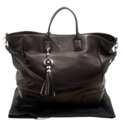 Versace Gun Metal Leather Elettra Vanitas Tote For Women -Versace Official Website luxury women versace used handbags p118475 0009