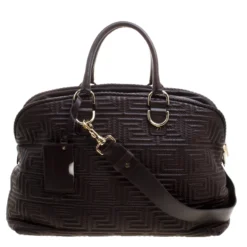 Versace Couture Dark Brown Leather Signature Top Handle Bag For Women