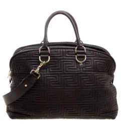 Versace Couture Dark Brown Leather Signature Top Handle Bag For Women -Versace Official Website luxury women versace used handbags p118484 0004