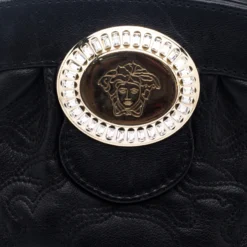 Versace Black Leather Frame Clutch For Women -Versace Official Website luxury women versace used handbags p119370 0005