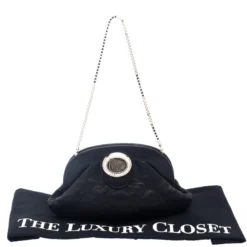 Versace Black Leather Frame Clutch For Women -Versace Official Website luxury women versace used handbags p119370 0009