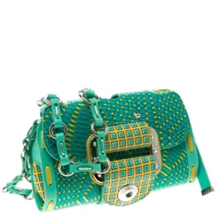 Versace Green/Yellow Printed Leather Crossbody Bag For Women -Versace Official Website luxury women versace used handbags p119373 003