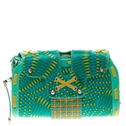 Versace Green/Yellow Printed Leather Crossbody Bag For Women -Versace Official Website luxury women versace used handbags p119373 004