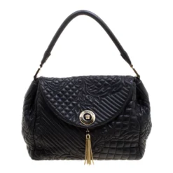 Versace Black Leather Medusa Top Handle Bag For Women