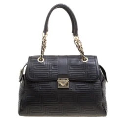 Versace Black Embossed Leather Braided Satchel For Women