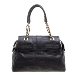 Versace Black Embossed Leather Braided Satchel For Women -Versace Official Website luxury women versace used handbags p121426 004