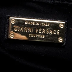 Versace Black Embossed Leather Braided Satchel For Women -Versace Official Website luxury women versace used handbags p121426 008