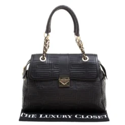 Versace Black Embossed Leather Braided Satchel For Women -Versace Official Website luxury women versace used handbags p121426 009